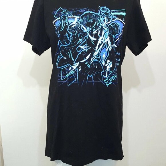 Anime Graphic Shirt Mens Medium Black Blue Lightning Manga Art Casual Tee Cotton - Picture 3 of 6